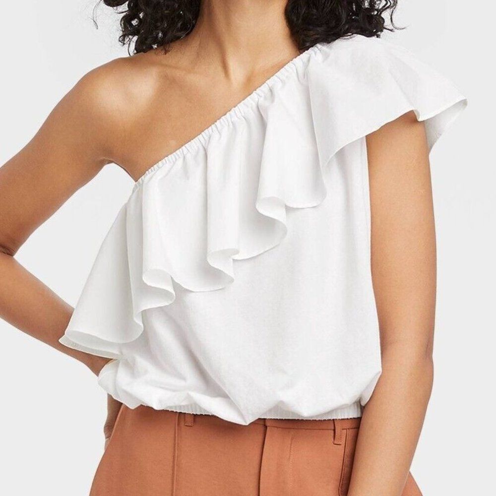 Women's One Shoulder Ruffle Top ~ A New Day (Size M) WHITE ~ NEW!!! - Picture 7 of 7